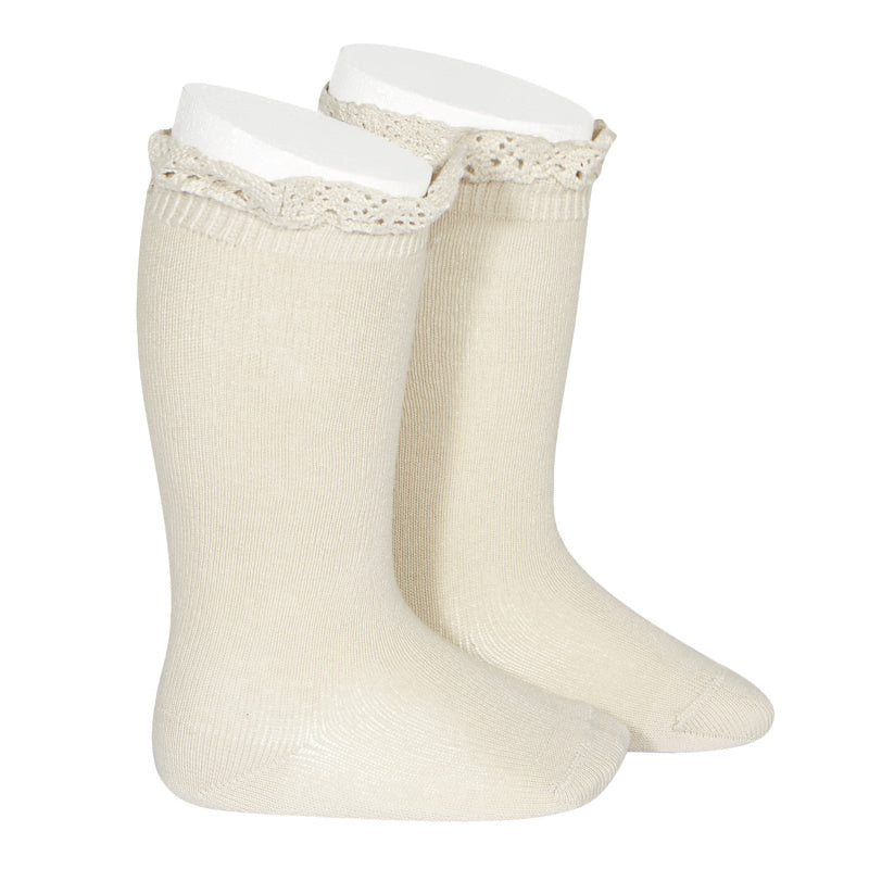 KNEE SOCKS WITH LACE EDGING CUFF SOCKS,LINEN 2.409/2 304 - Cémarose Canada