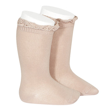 KNEE SOCKS WITH LACE EDGING CUFF SOCKS,OLD ROSE 2.409/2 544 - Cémarose Canada
