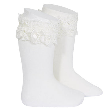 Lace Trim Knee Socks With Bow, 2.484/2-202 - Cemarose Children's Fashion Boutique