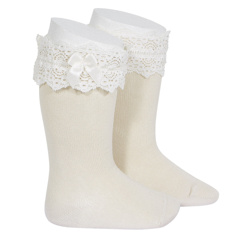Lace Trim Knee Socks With Bow, 2.484/2-304 - Cemarose Children's Fashion Boutique
