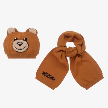 BABY BEAR HAT SCARF AND MITTENS GIFT SET - MARRONE