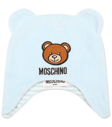 BABY  HAT WITH BEAR PATCH IN A GIFT BOX - BABY BLUE